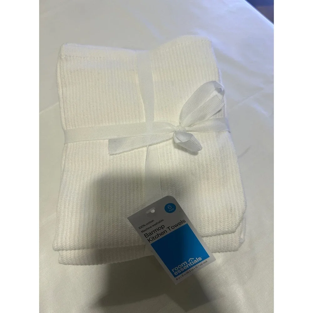 Room Essentials White Barmop Kitchen Towels 6 Pack‎ 100% Cotton 16x19 New